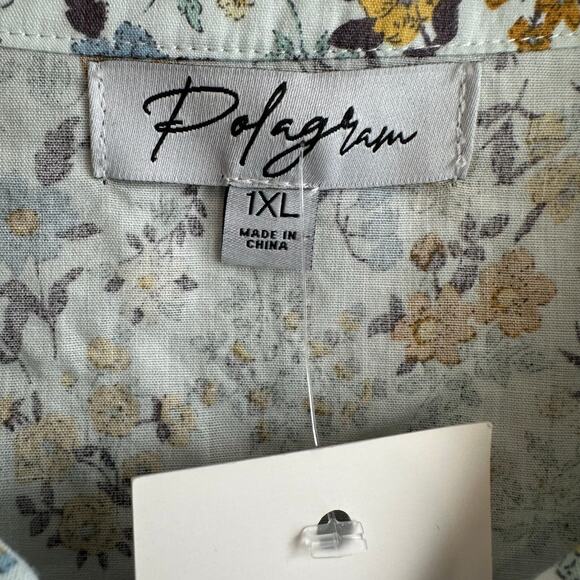 Polagram Then it Did Cotton Button Front Long Sleeve Floral Blouse 1XL - Picture 3 of 11